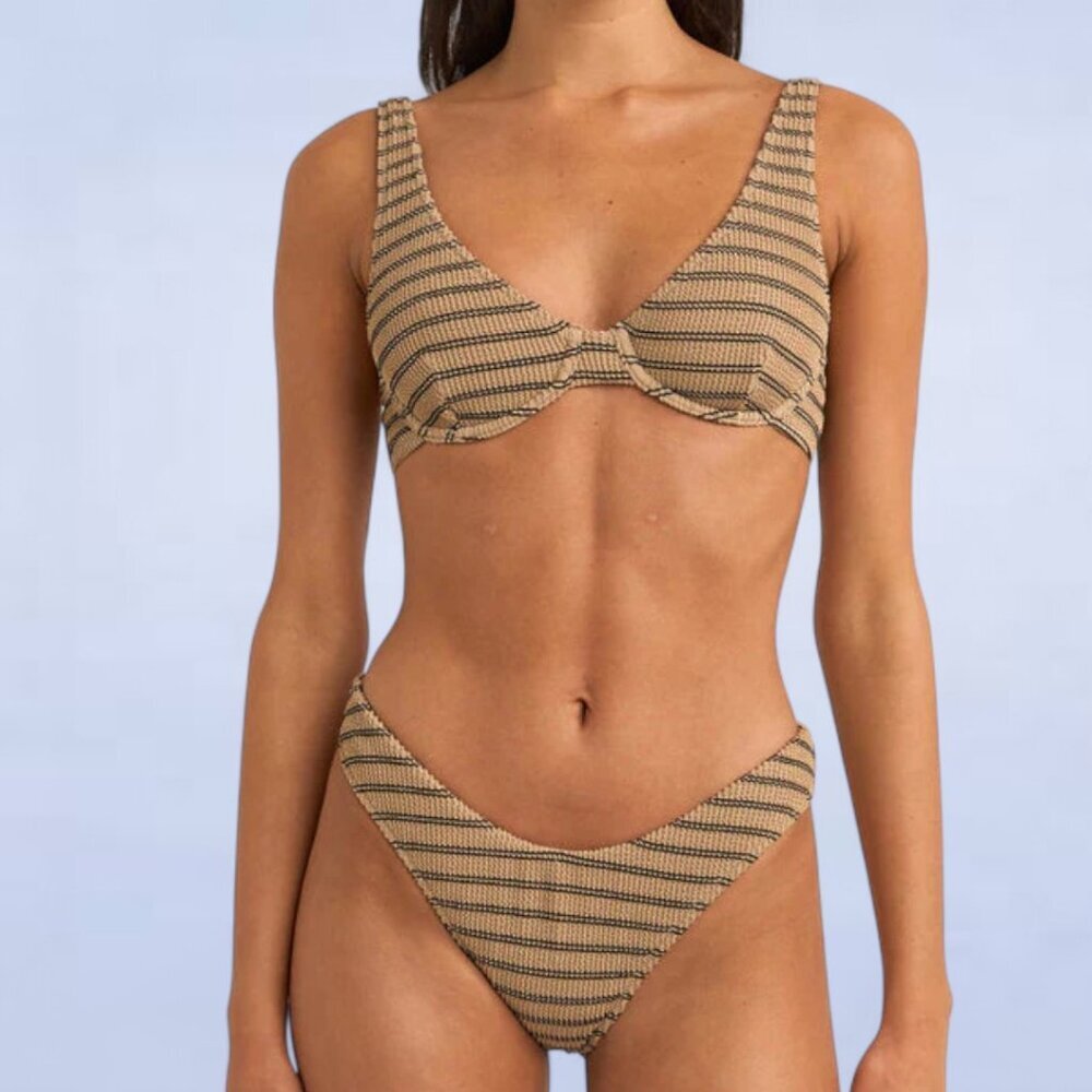 Rhythm Sol Stripe Underwire Bikini Top & Hi Cut Pant Set - Size Extra Large